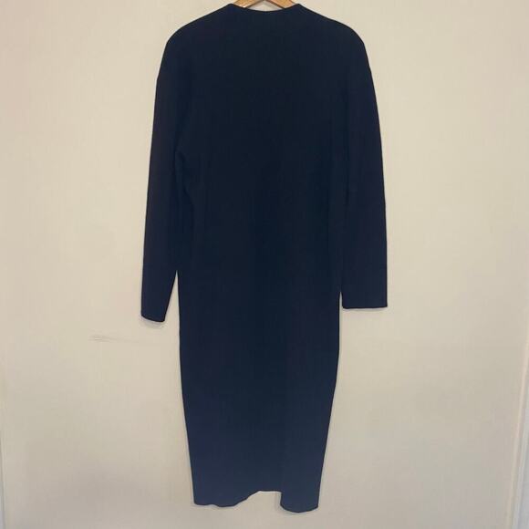 Nordstrom Long Black Wool Blend Open Cardigan Sweater MedTeacher Quiet Luxury - Picture 8 of 15